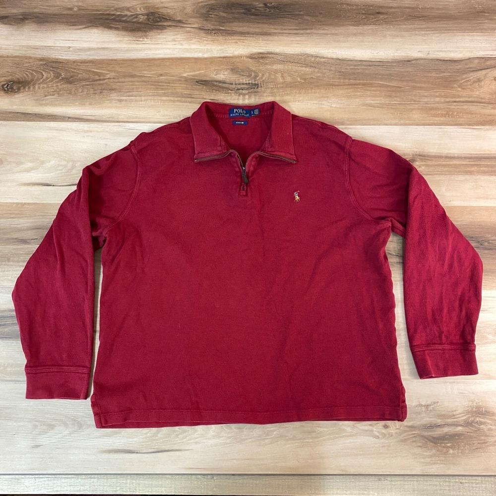 Polo Ralph Lauren Pullover Large Estate Rib Cotton 1/4 Zip Red Sweater